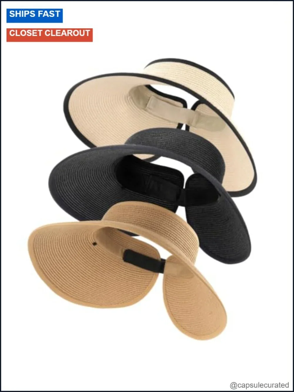 Wide Brim Straw Sun Hat Ponytail Open Top Foldable Beach UV Protection